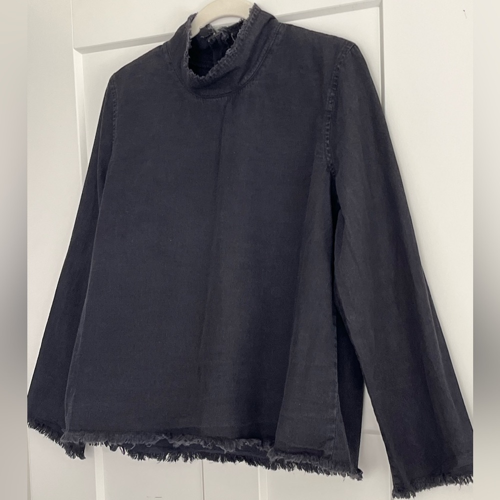 GAP Frayed Hem Black Long Sleeve Denim Top - Size L - EUC